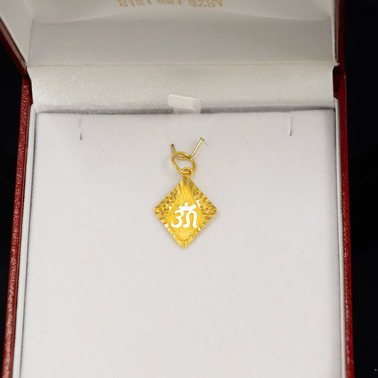 A small gold pendant with a diamond-shaped cutout and the number '39' in the center, displayed inside an open red jewelry box with a white insert against a black background.