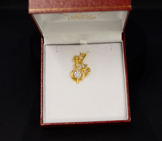 22ct Gold Aum & Trishul Pendant with CZ Stones