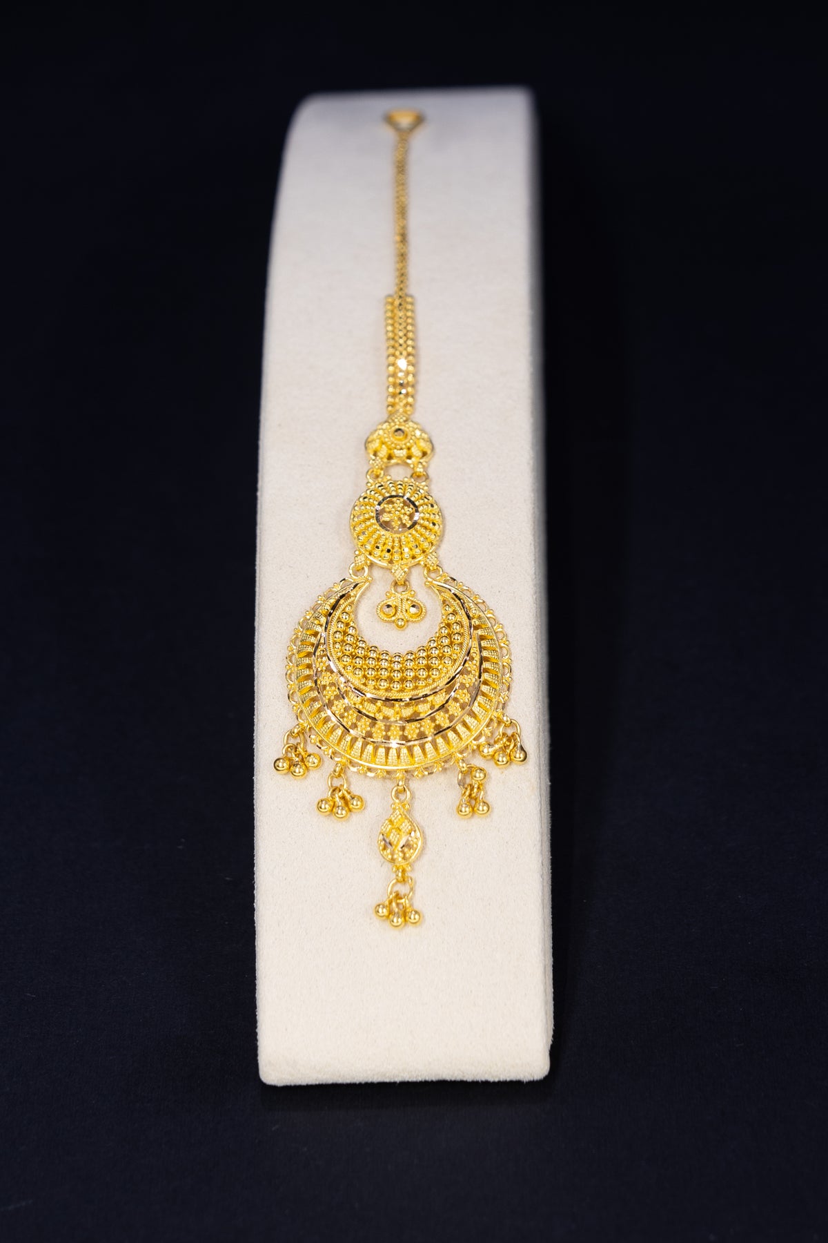 22ct Gold Large Crescent-Shaped Tikka with Gold Bead Drops
