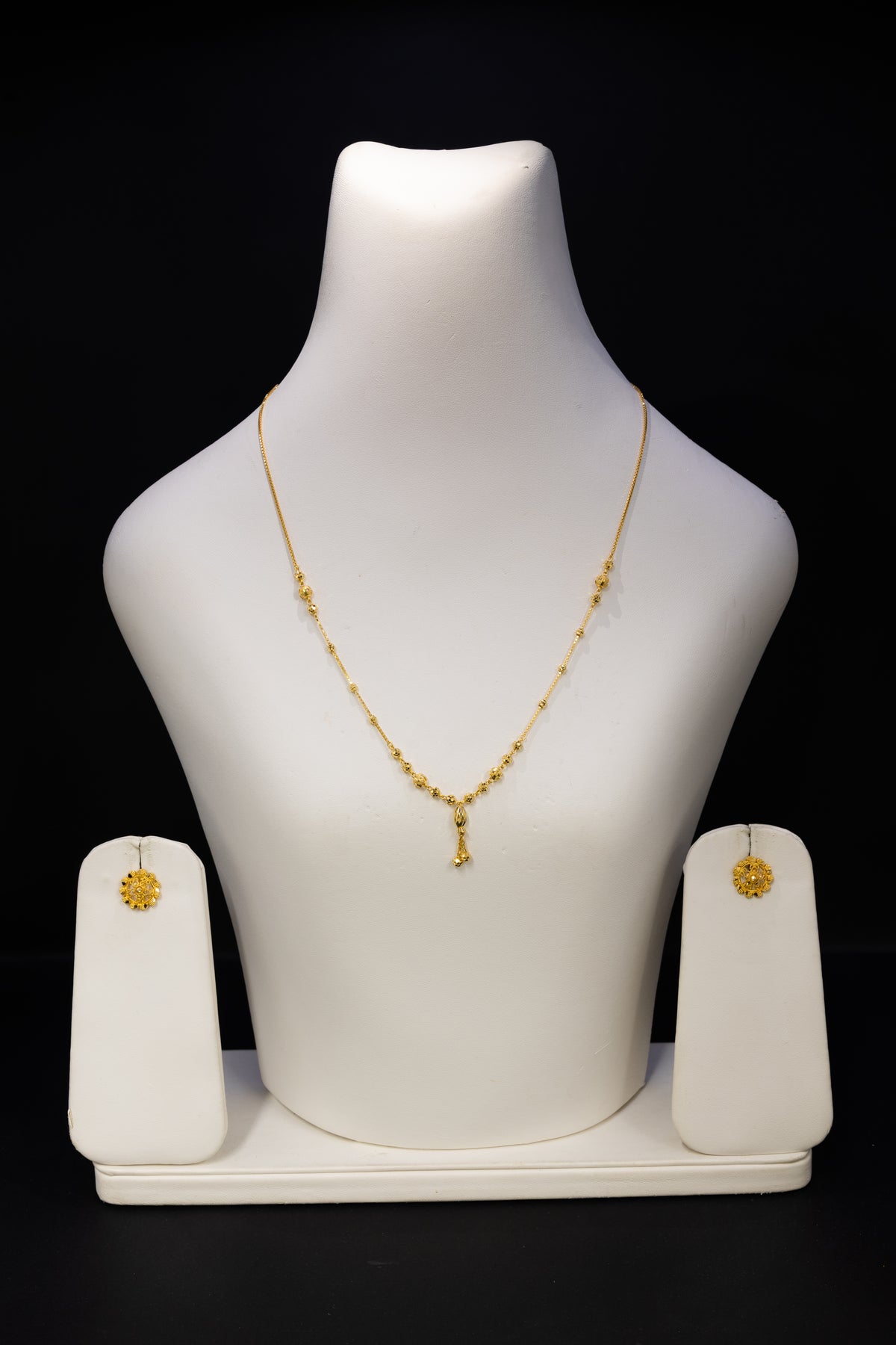 22ct Gold Delicate Beaded Drop Necklace & Stud Earring Set