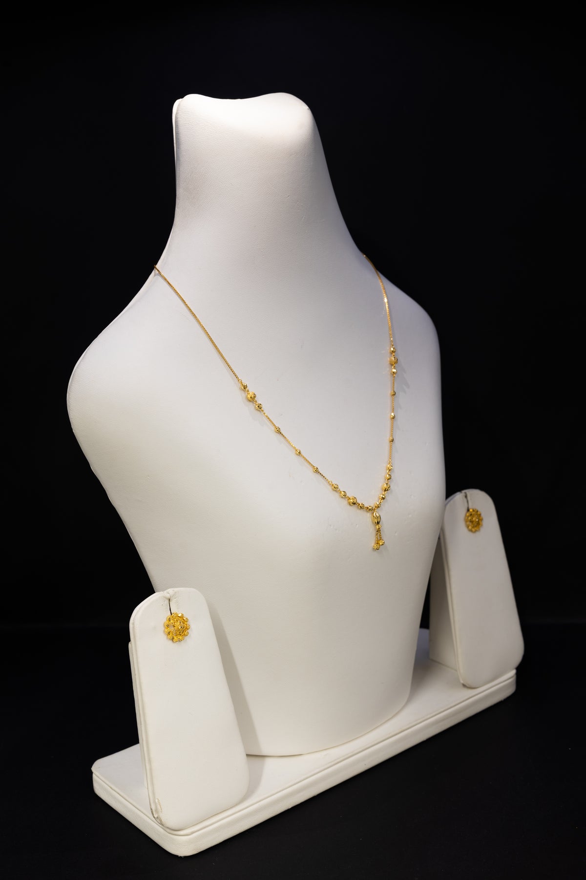 22ct Gold Delicate Beaded Drop Necklace & Stud Earring Set