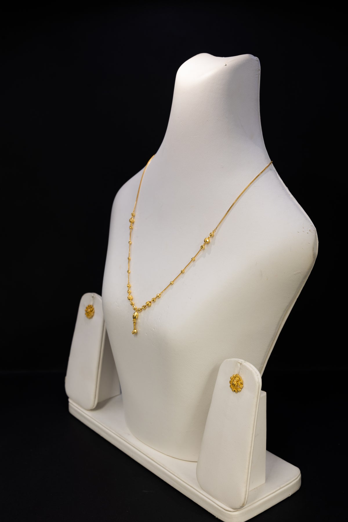 22ct Gold Delicate Beaded Drop Necklace & Stud Earring Set