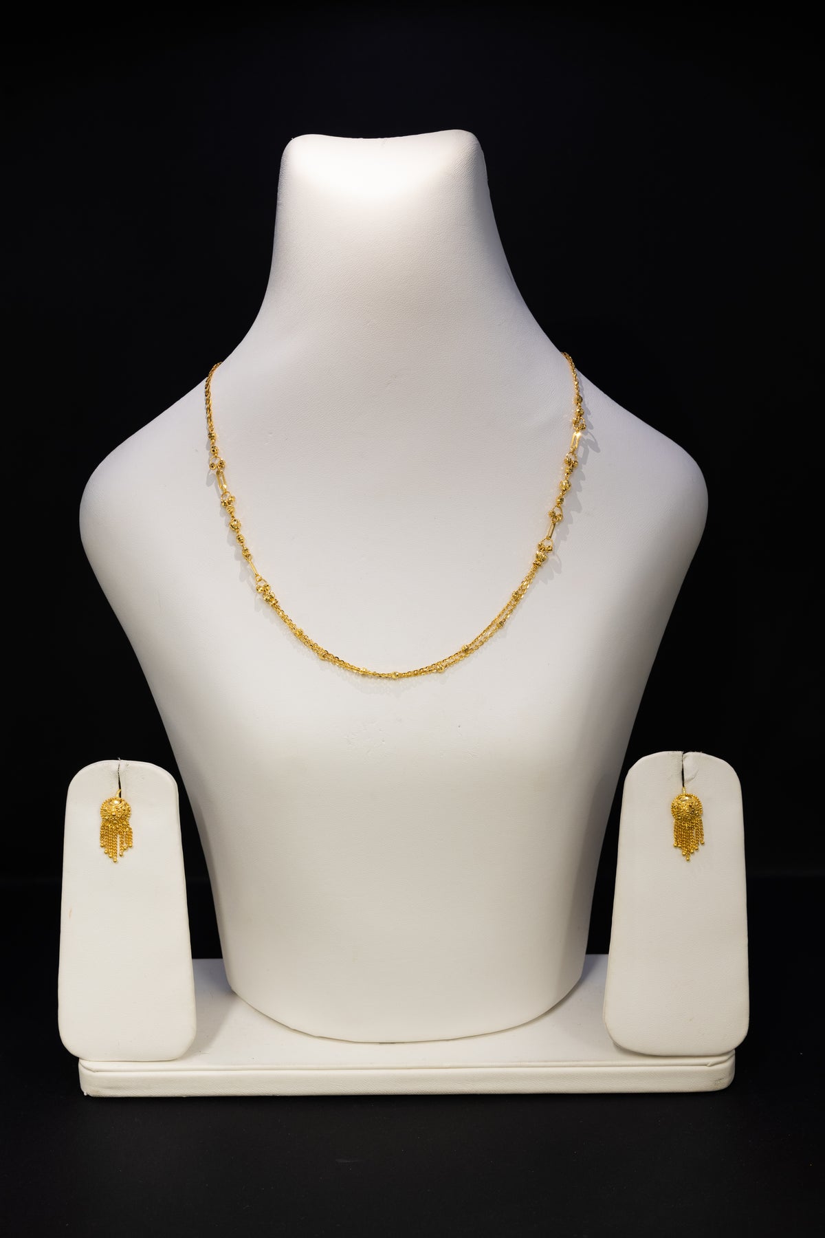 22ct Gold Beaded Bar Necklace & Stud Earring Set