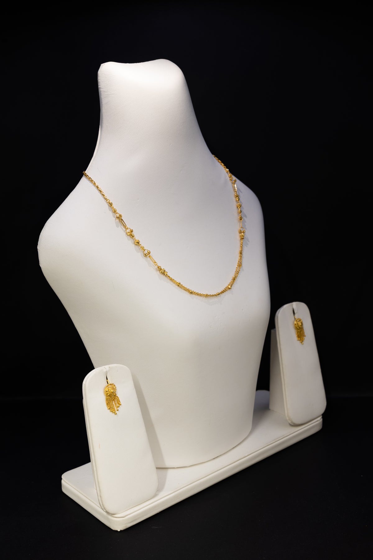 22ct Gold Beaded Bar Necklace & Stud Earring Set