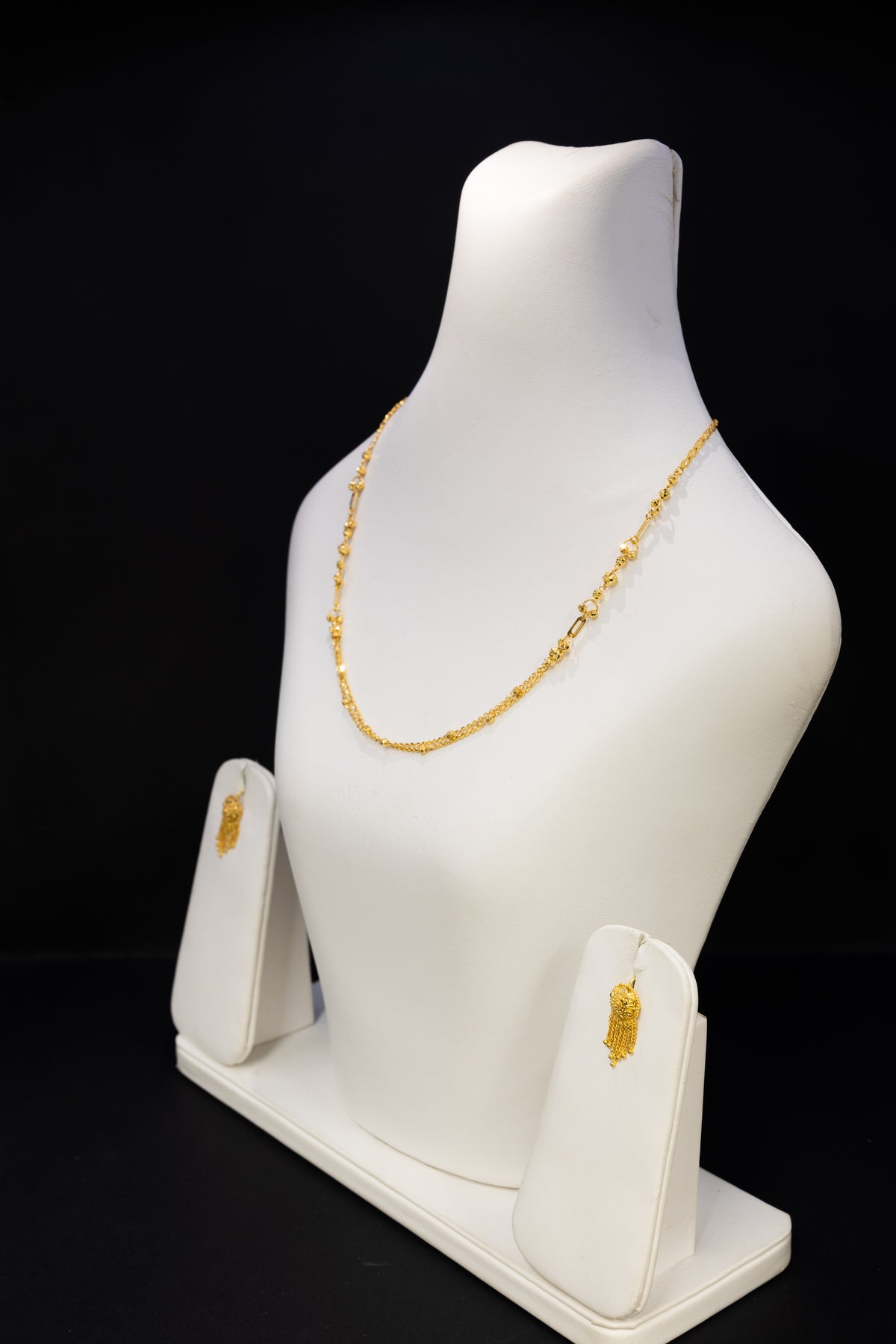 22ct Gold Beaded Bar Necklace & Stud Earring Set