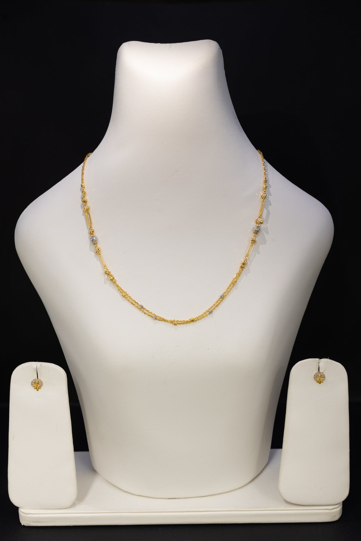 22ct Gold Two-Tone Beaded Necklace & Earring Set