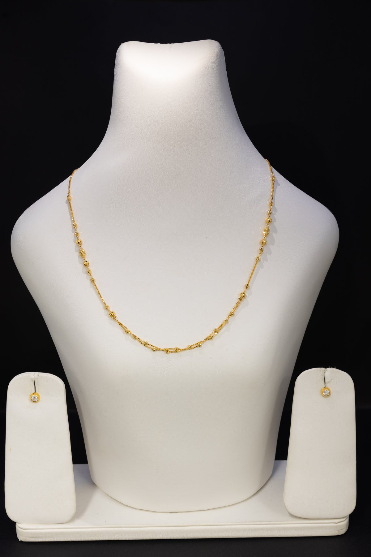 22ct Gold Textured Bead Necklace & Stud Earring Set