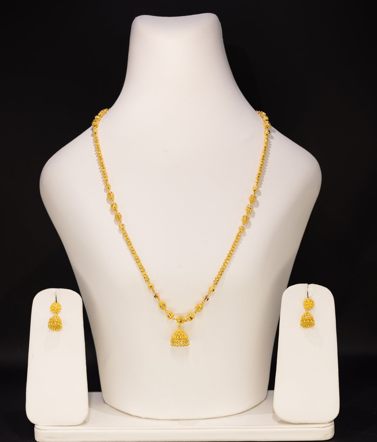 22ct Gold Beaded Jhumki Necklace and Earring Set