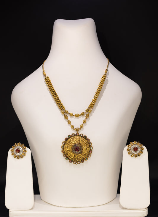 22ct Gold Kundan Style Necklace and Stud Earring Set