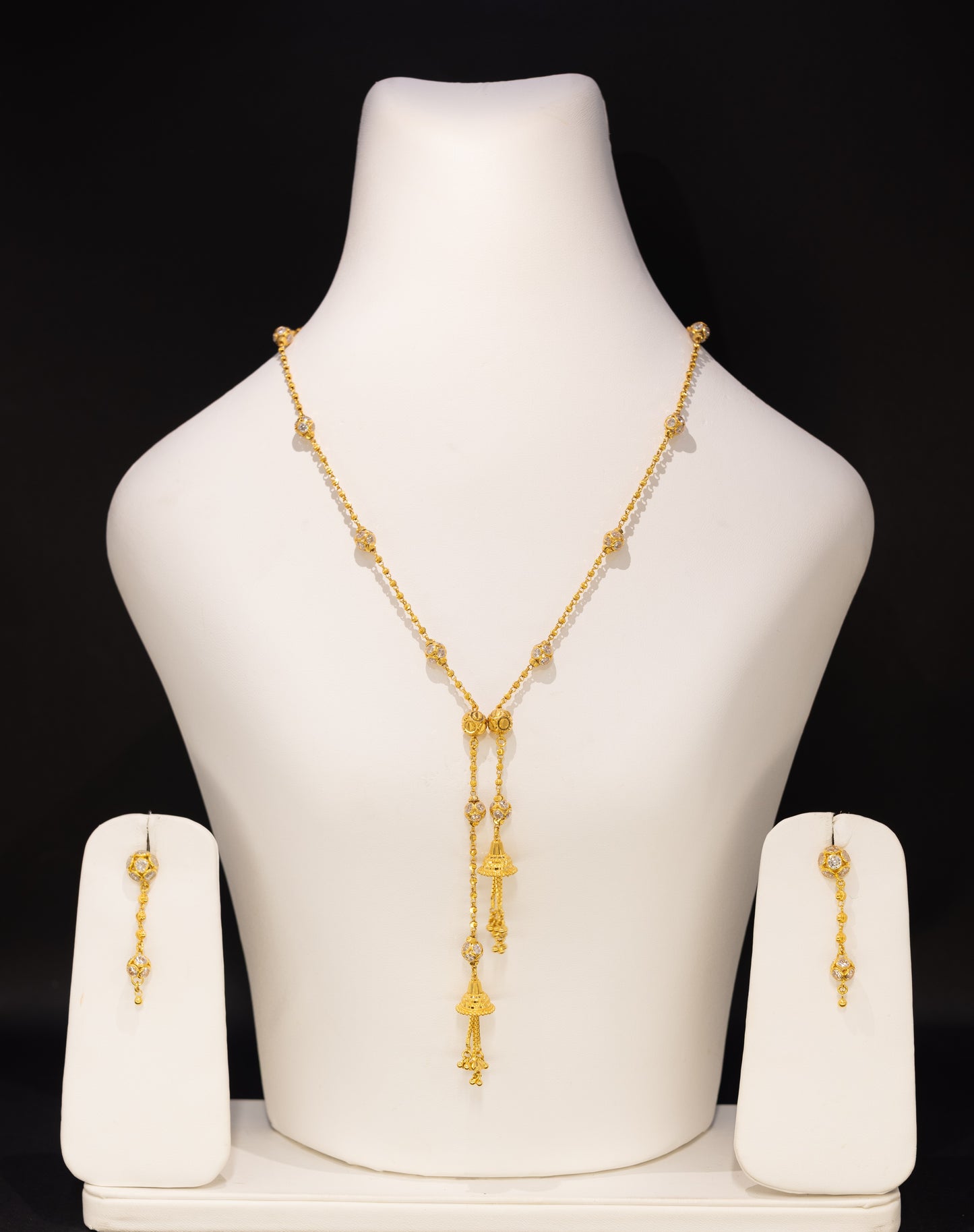 22ct Gold CZ Dangling Necklace and Drop Earring Set