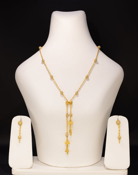 22ct Gold CZ Dangling Necklace and Drop Earring Set