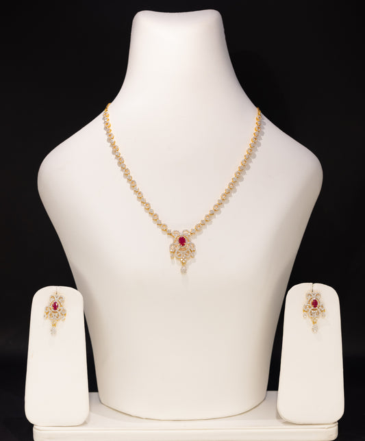 Sparkling 22ct Gold Ruby and CZ Necklace and Drop Earring Set