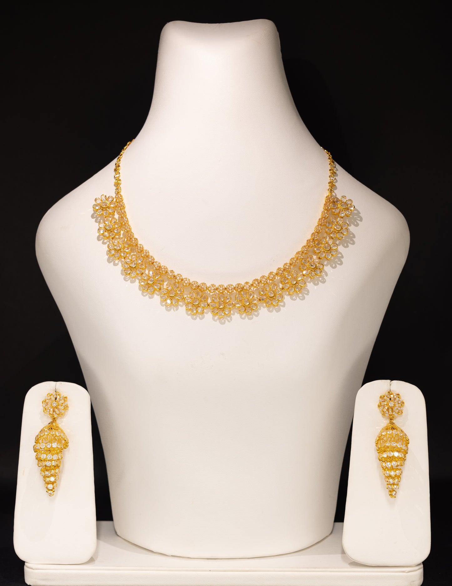 Stunning 22ct Gold Floral CZ Necklace and Drop Earring Set