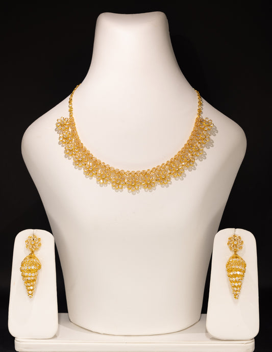 Stunning 22ct Gold Floral CZ Necklace and Drop Earring Set