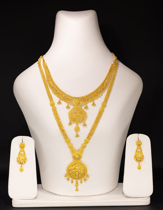 22ct Gold Rani Haar and Traditional Layered Pendant Set Combination