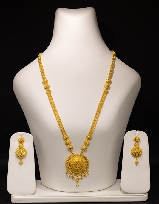22ct Gold Round Rani Haar Pendant and Earring Set