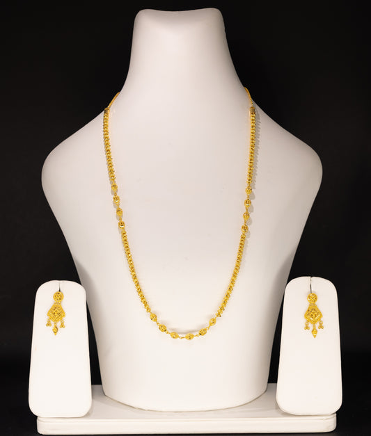 22ct Gold Traditional Long Beaded Necklace and Drop Earring Set