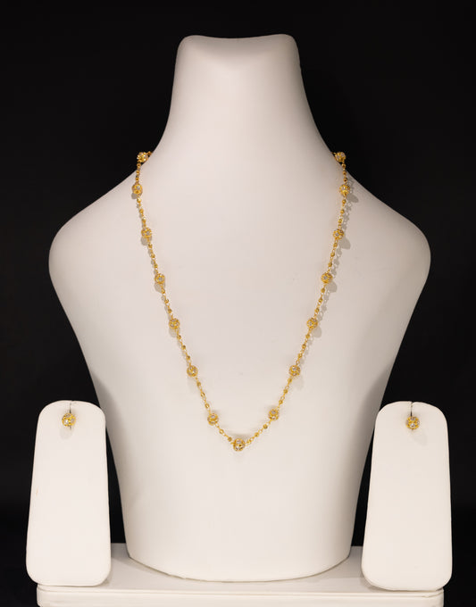 22ct Gold Textured Bead Necklace and Stud Earring Set