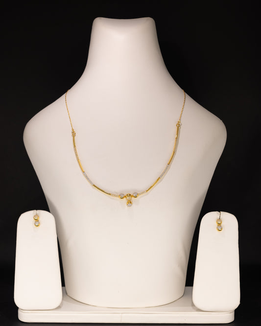 22ct Gold CZ Tube Necklace and Drop Earring Set