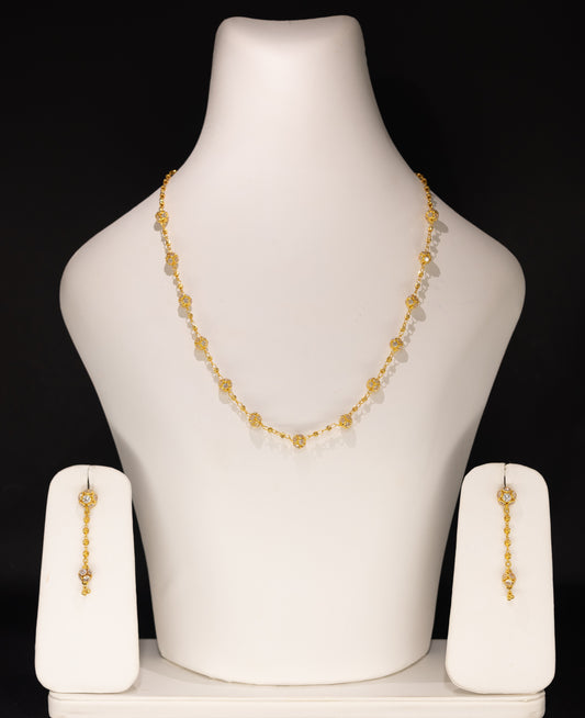 22ct Gold CZ Beaded Engagement Necklace and Drop Earring Set