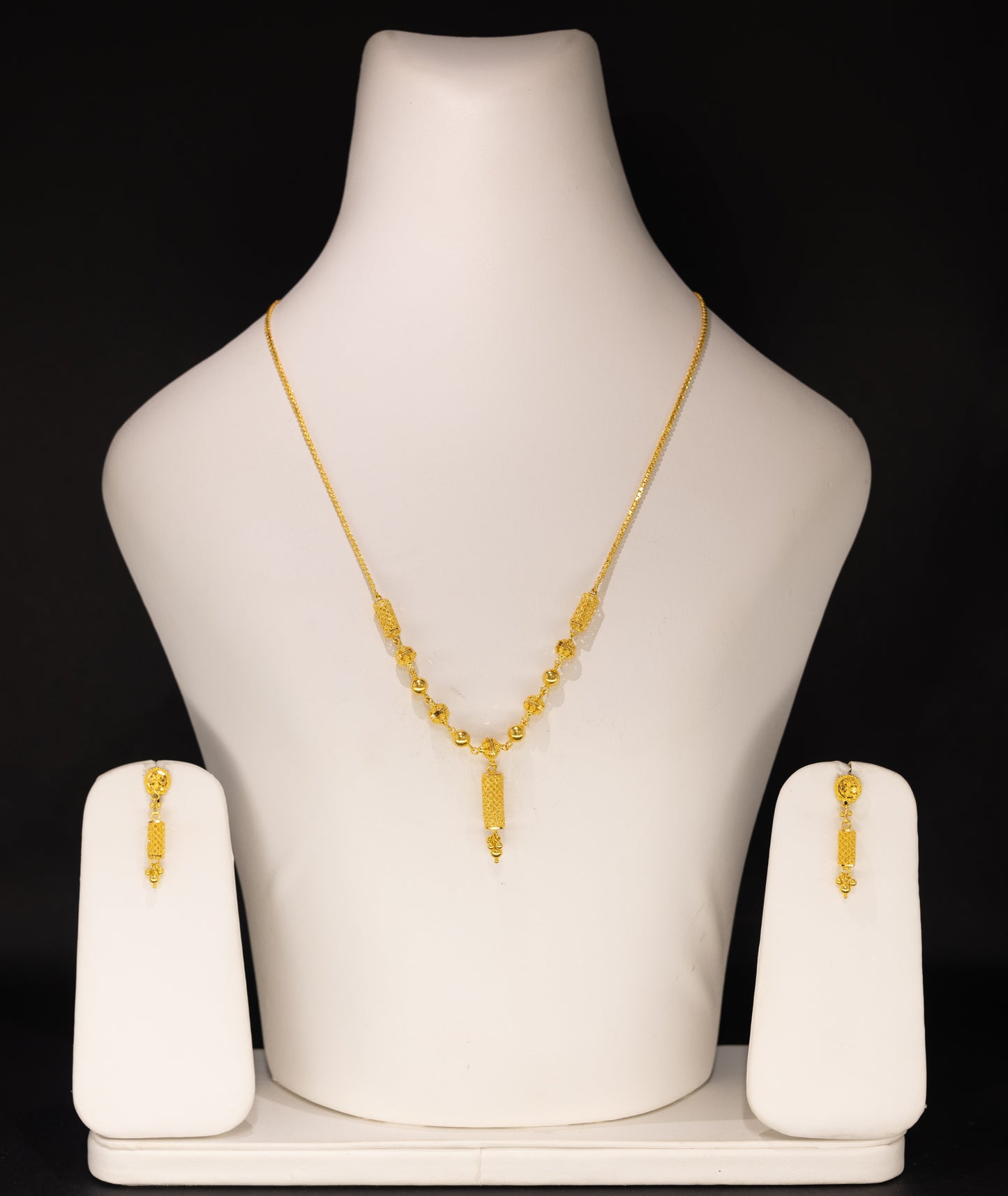 22ct Gold Textured Drop Necklace and Earring Set