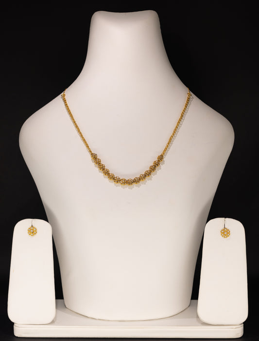 22ct Gold Floral CZ Necklace and Stud Earring Set