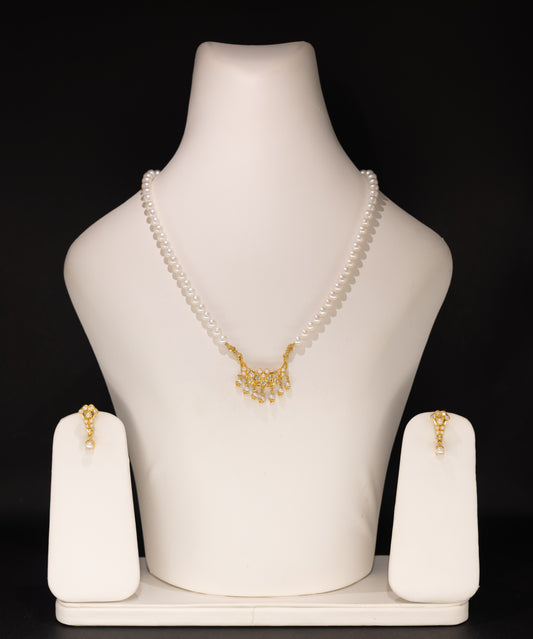 22ct Gold Real Pearl Necklace and Drop Earring Set