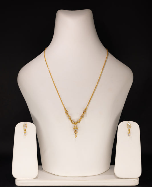 22ct Gold CZ Bell Pendant Necklace and Drop Earring Set