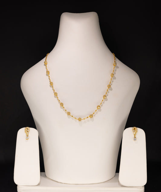 22ct Gold CZ Station Necklace and Drop Earring Set