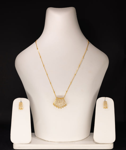22ct Gold CZ Fan Pendant Necklace and Drop Earring Set