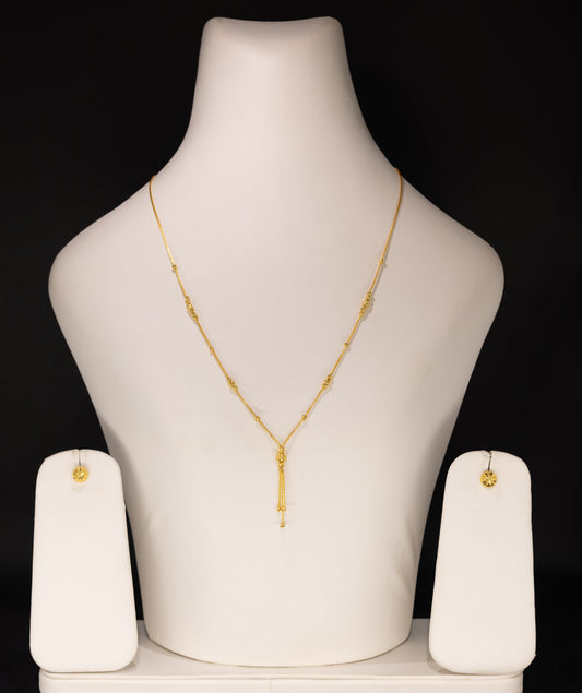 22ct Gold Beaded Tassel Necklace and Stud Earring Set