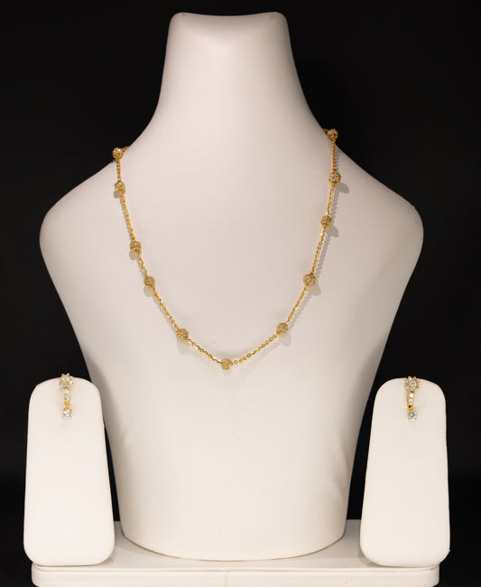 22ct Gold CZ Station Engagement Necklace and Drop Earring Set