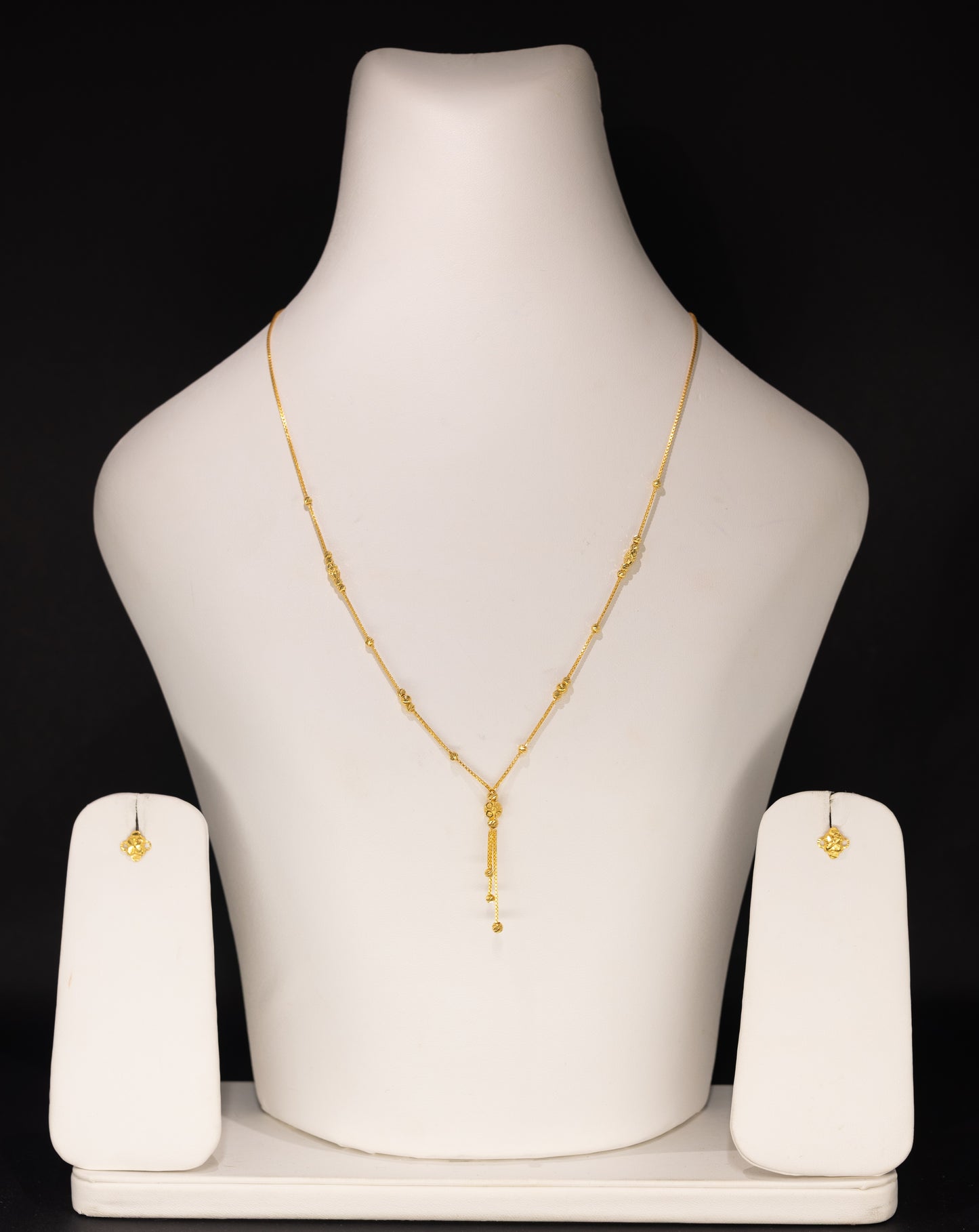 22ct Gold Beaded Drop Necklace and Floral Stud Earring Set