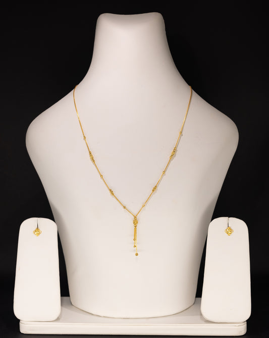 22ct Gold Beaded Drop Necklace and Floral Stud Earring Set