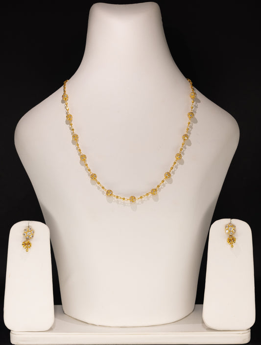 22ct Gold Beaded CZ Necklace and Earring Set