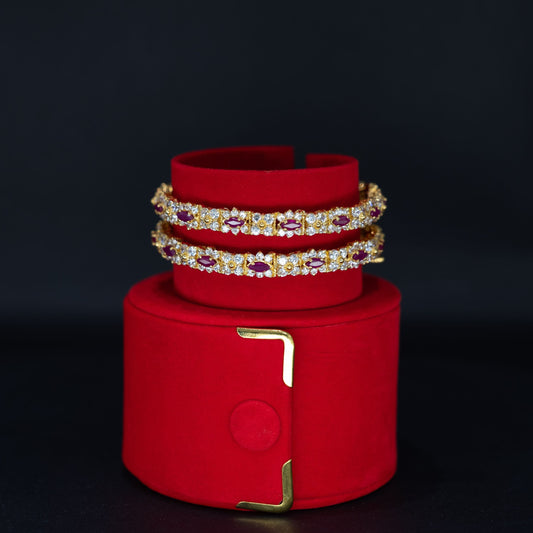22ct Gold Ruby CZ Bangle Pair Size 2-4 with Clasp