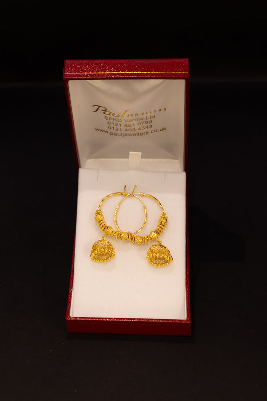 Large Beaded 22ct Gold Jhumki Hoop Earrings