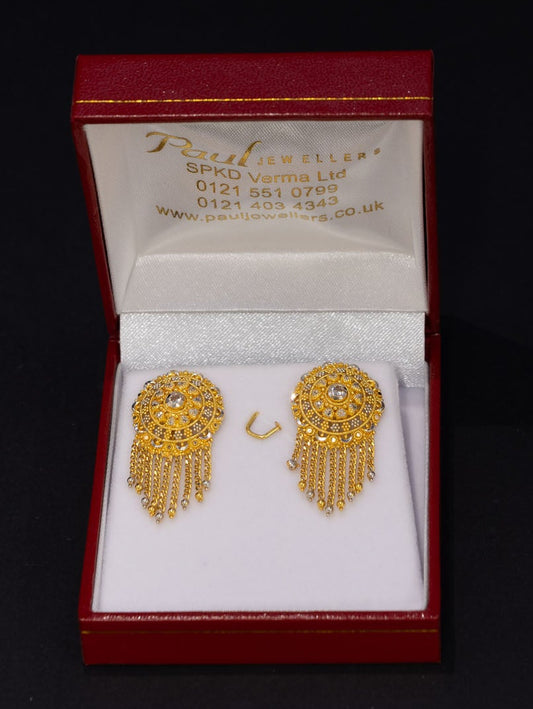 22ct Gold CZ Circular Tassel Earrings