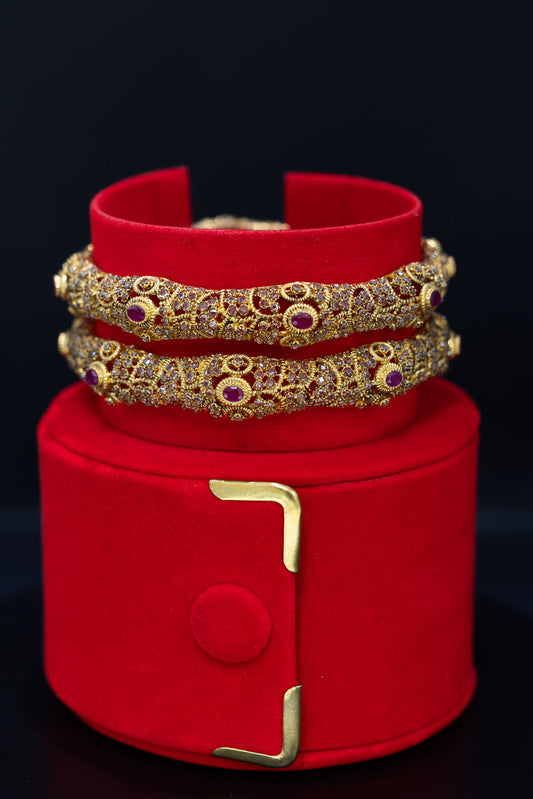 22ct Gold Ruby & Polki Stone-Set Kara Bangle Pair