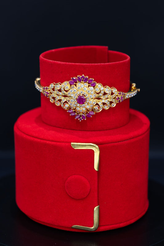 Stunning 22ct Gold Ruby & CZ Adjustable Ladies Bracelet