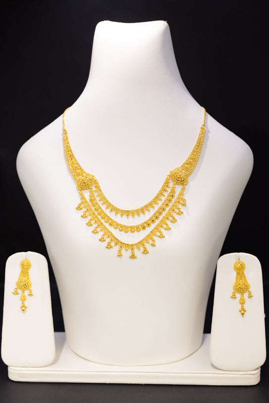 2ct Gold Layered Bridal Necklace & Earring Set