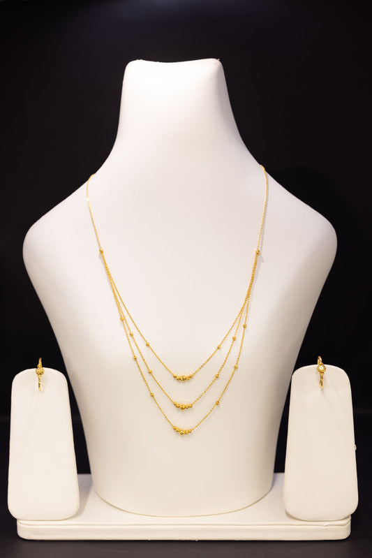 22ct Gold Three-Layer Occasion Necklace & Hoop Earring Set