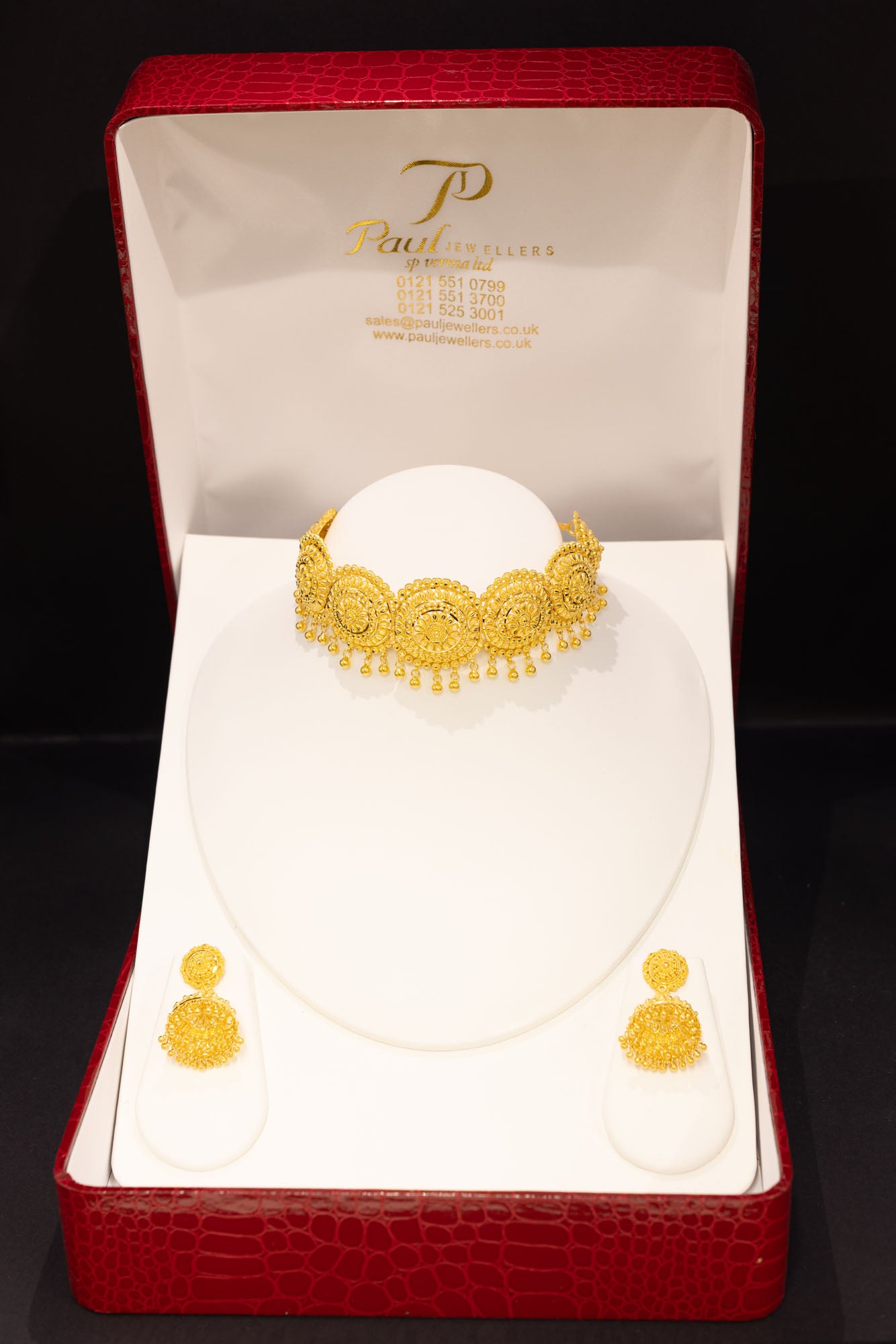 22ct Gold Floral Circular Choker & Jhumki Earring Set