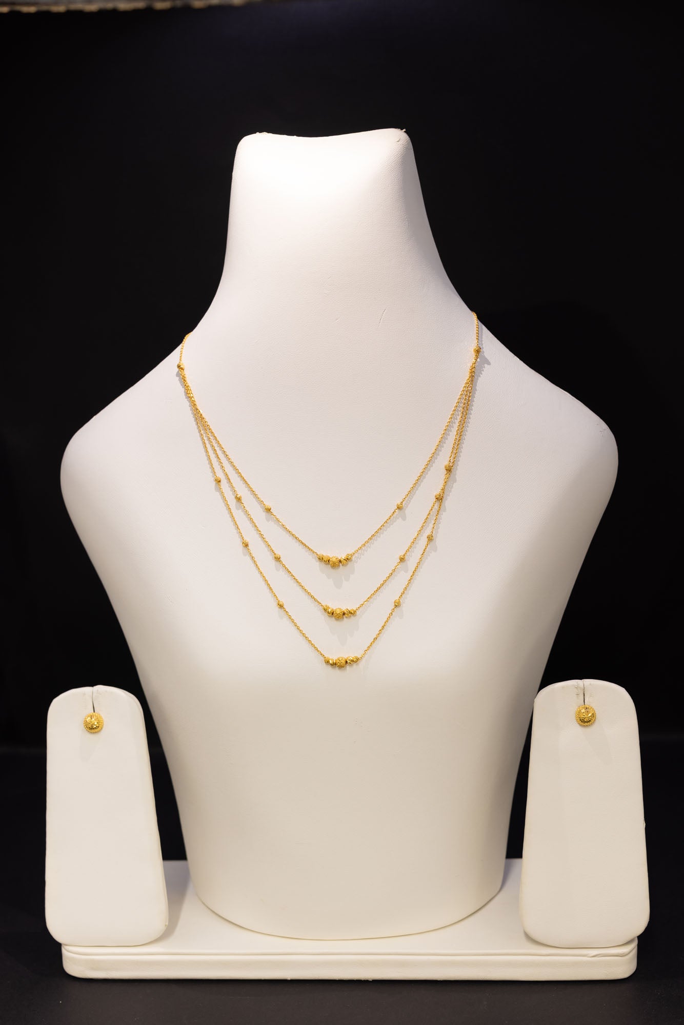 22ct Gold Triple Layer Occasion Necklace & Stud Earring Set