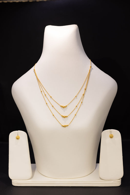 22ct Gold Triple Layer Occasion Necklace & Stud Earring Set