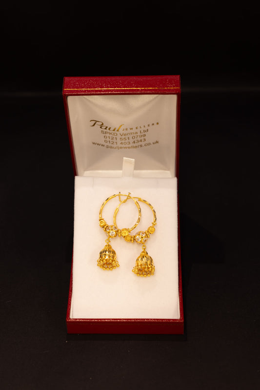 22ct Gold CZ Jhumki Hoop Earrings