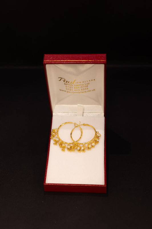 22ct Gold CZ & Mini Jhumki Hoop Earrings